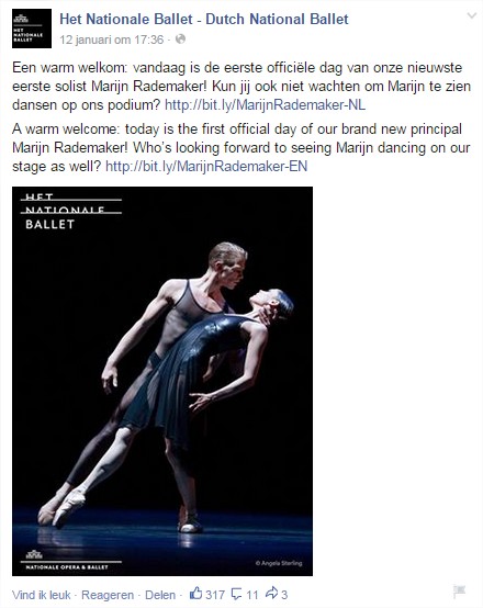 Facebookpost Het Nationale Ballet