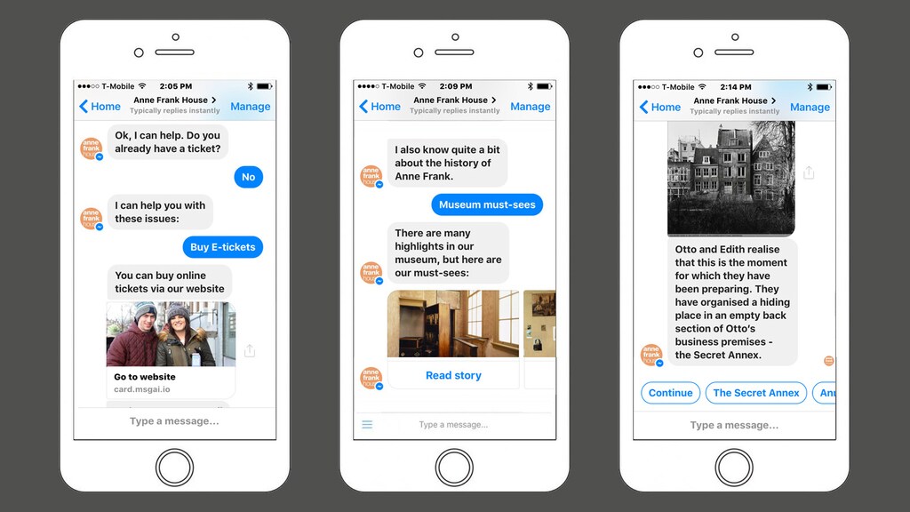 screenshot van een gesprek met chatbot anne frank huis
